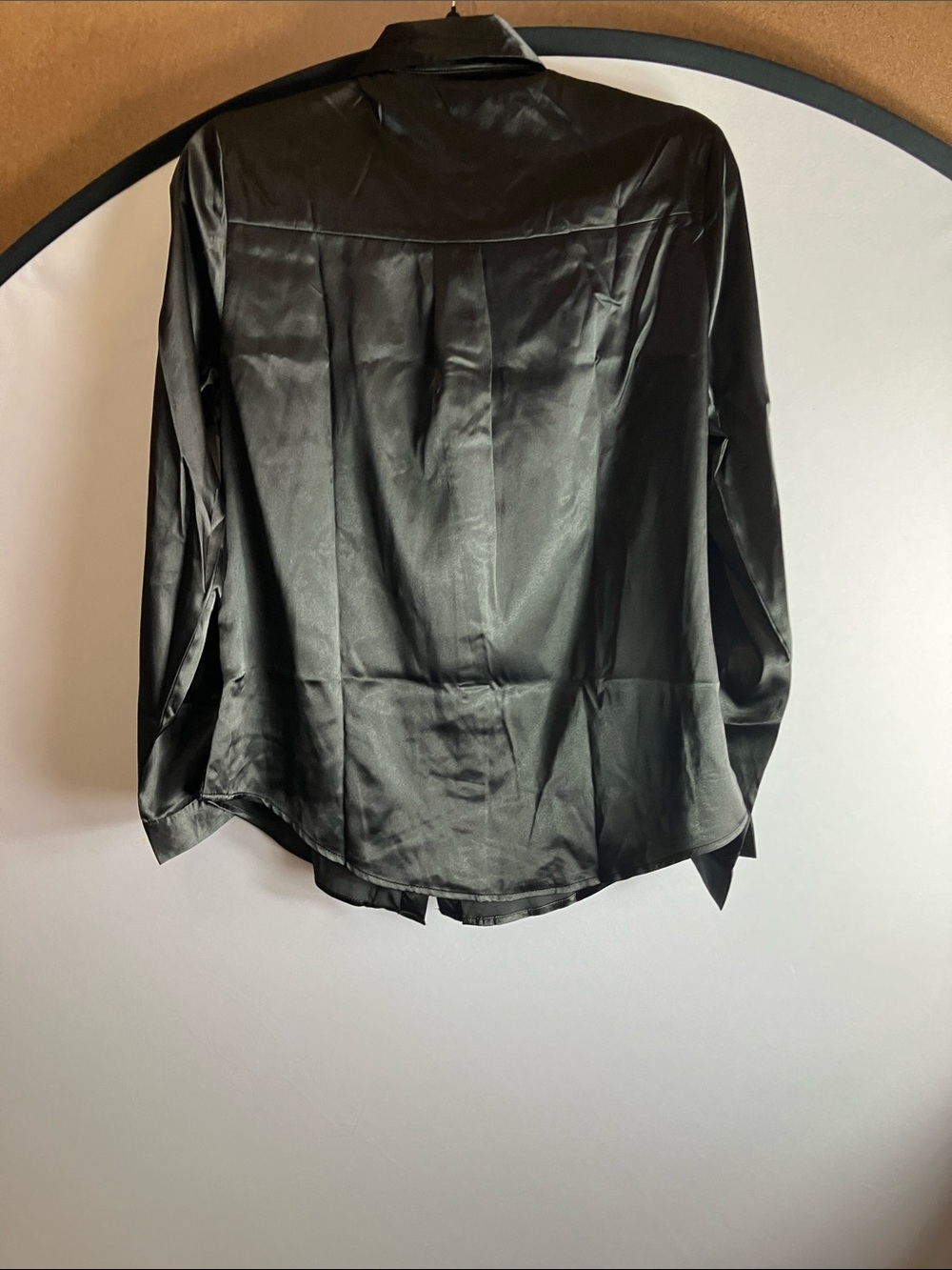 Women's Black Satin Button-Front Blouse - Picture 8 of 9